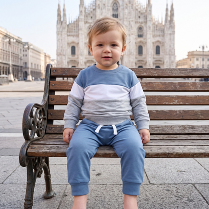 Lilo Colour Block Sweatshirt Set - Blue White Grey