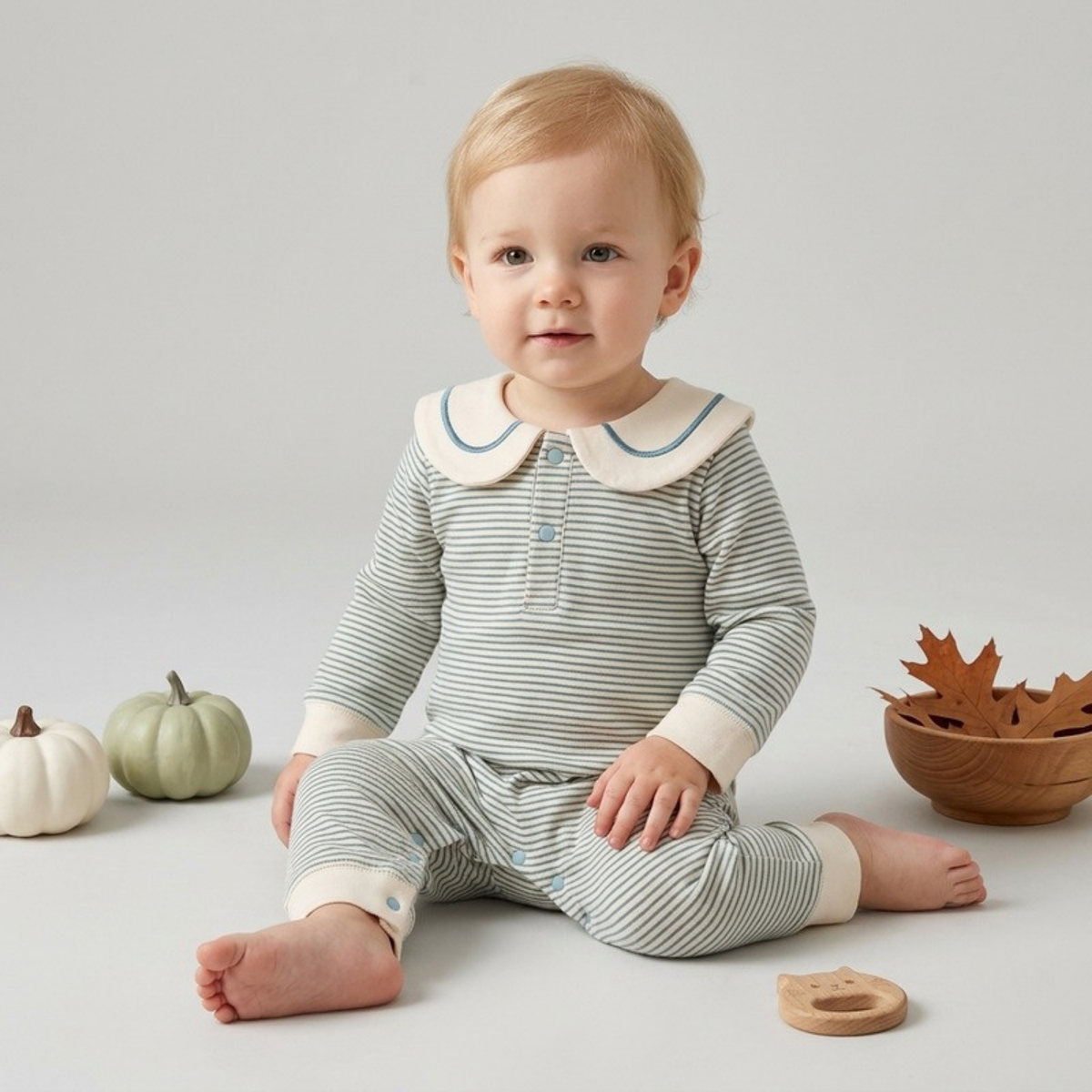 Lilo Striped Sailor Collar Romper - Dusty Blue Stripe