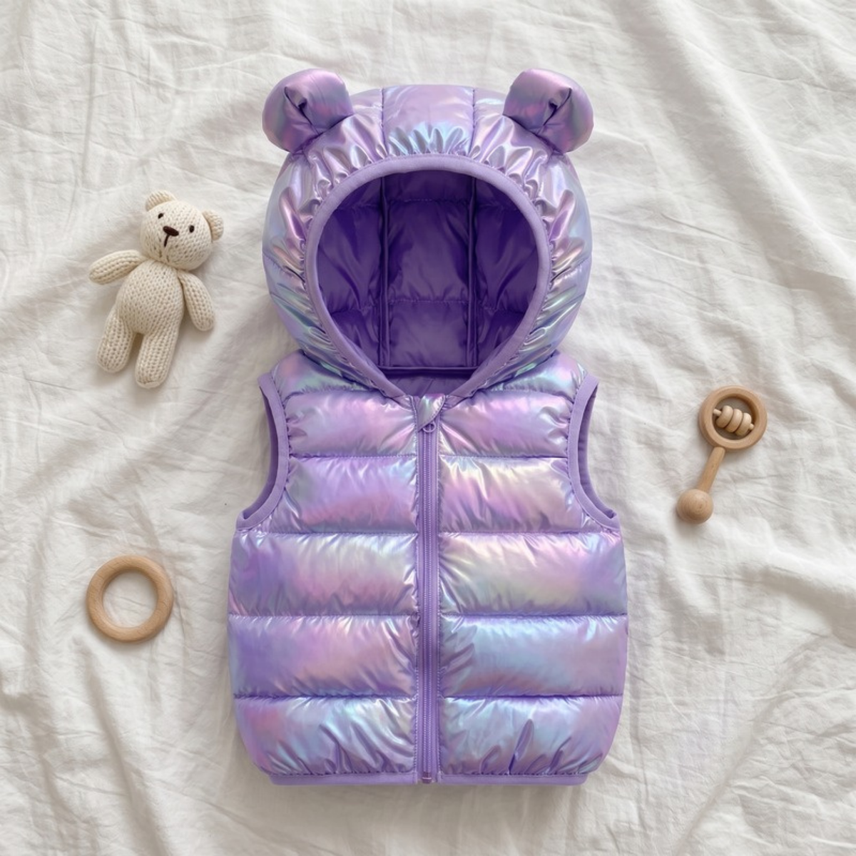 Lilo Hooded Puffer Vest - Iridescent Lilac