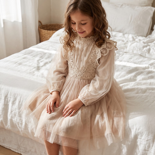 Lilo Lantern Girls Tulle Dress - Champagne