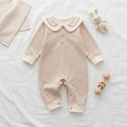 Lilo Striped Sailor Collar Romper - Camel Stripe