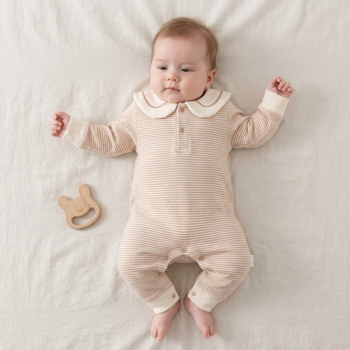 Lilo Striped Sailor Collar Romper - Camel Stripe