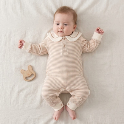 Lilo Striped Sailor Collar Romper - Camel Stripe