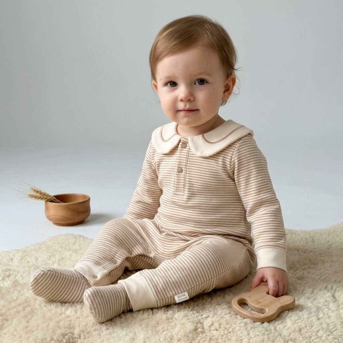 Lilo Striped Sailor Collar Romper - Camel Stripe