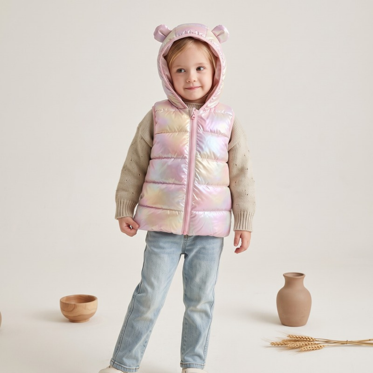 Lilo Hooded Puffer Vest - Pearl Pink