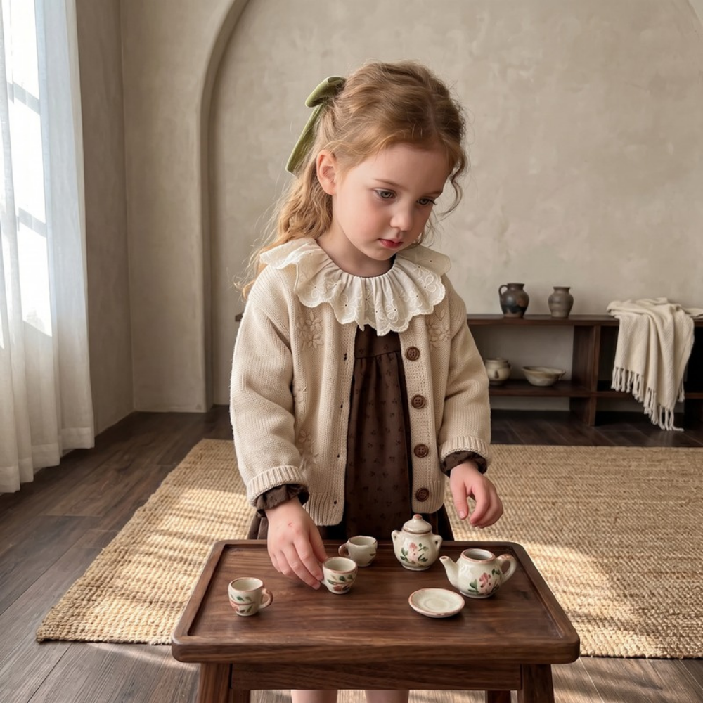 Lilo Crochet Knit Cardigan and Floral Dress Set - Coffee