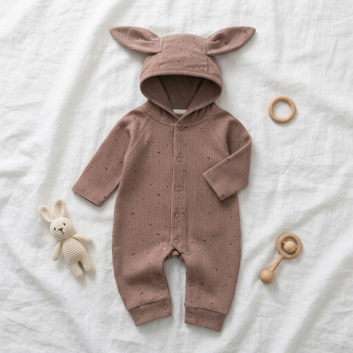 Lilo Rabbit Ear Cotton Jumpsuit - Cocoa