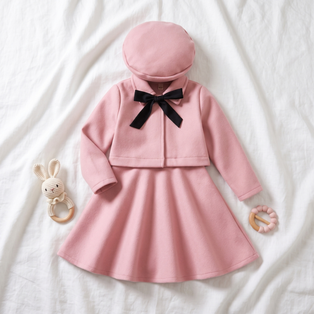 Lilo Bow Wool Vest and Skirt Set - Pink