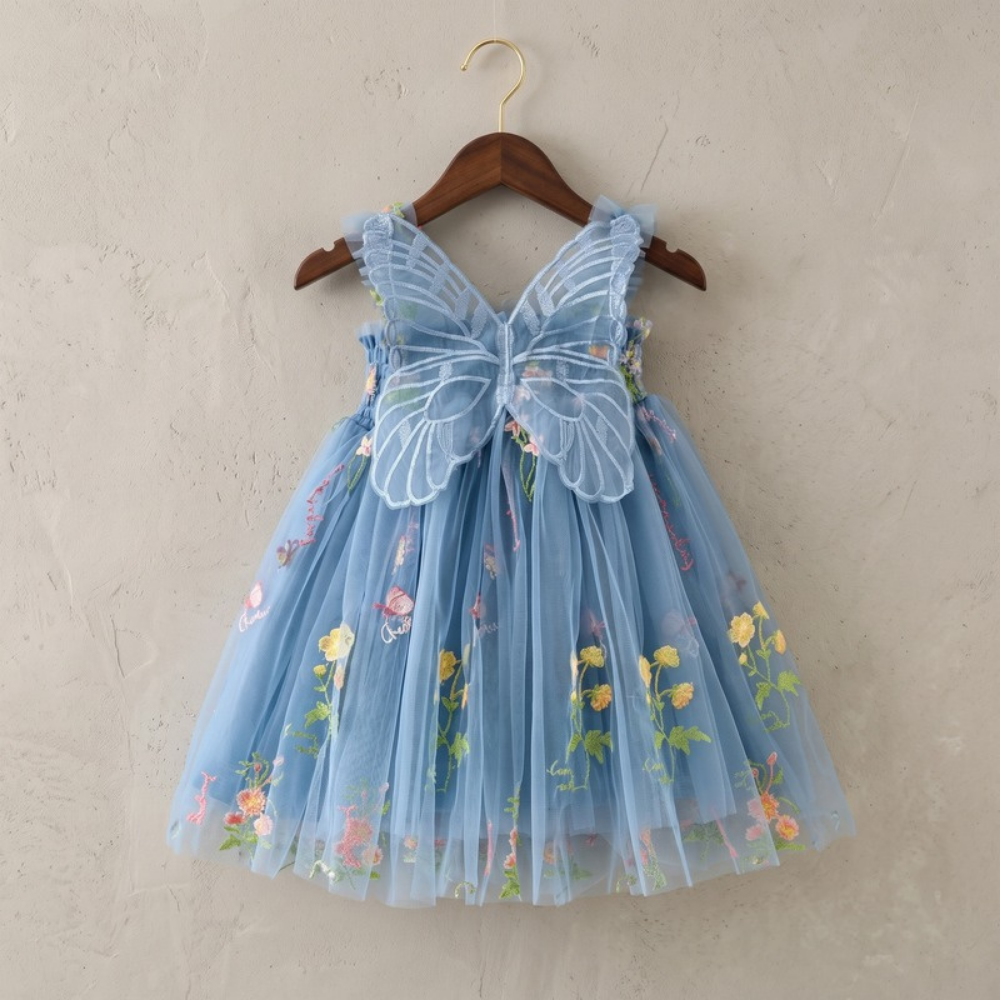 Lilo Embroidered Mesh Party Dress - Mist Blue