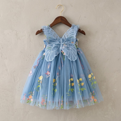 Lilo Embroidered Mesh Party Dress - Mist Blue