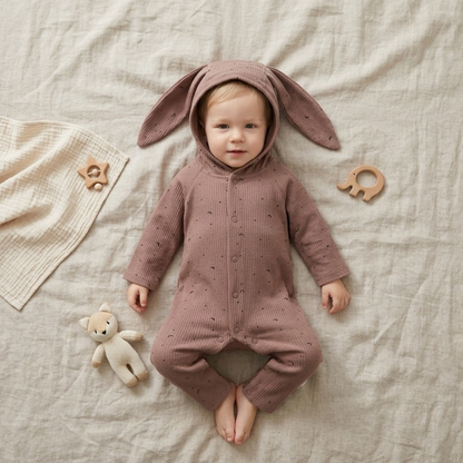 Lilo Rabbit Ear Cotton Jumpsuit - Cocoa