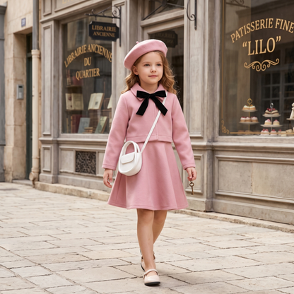 Lilo Bow Wool Vest and Skirt Set - Pink