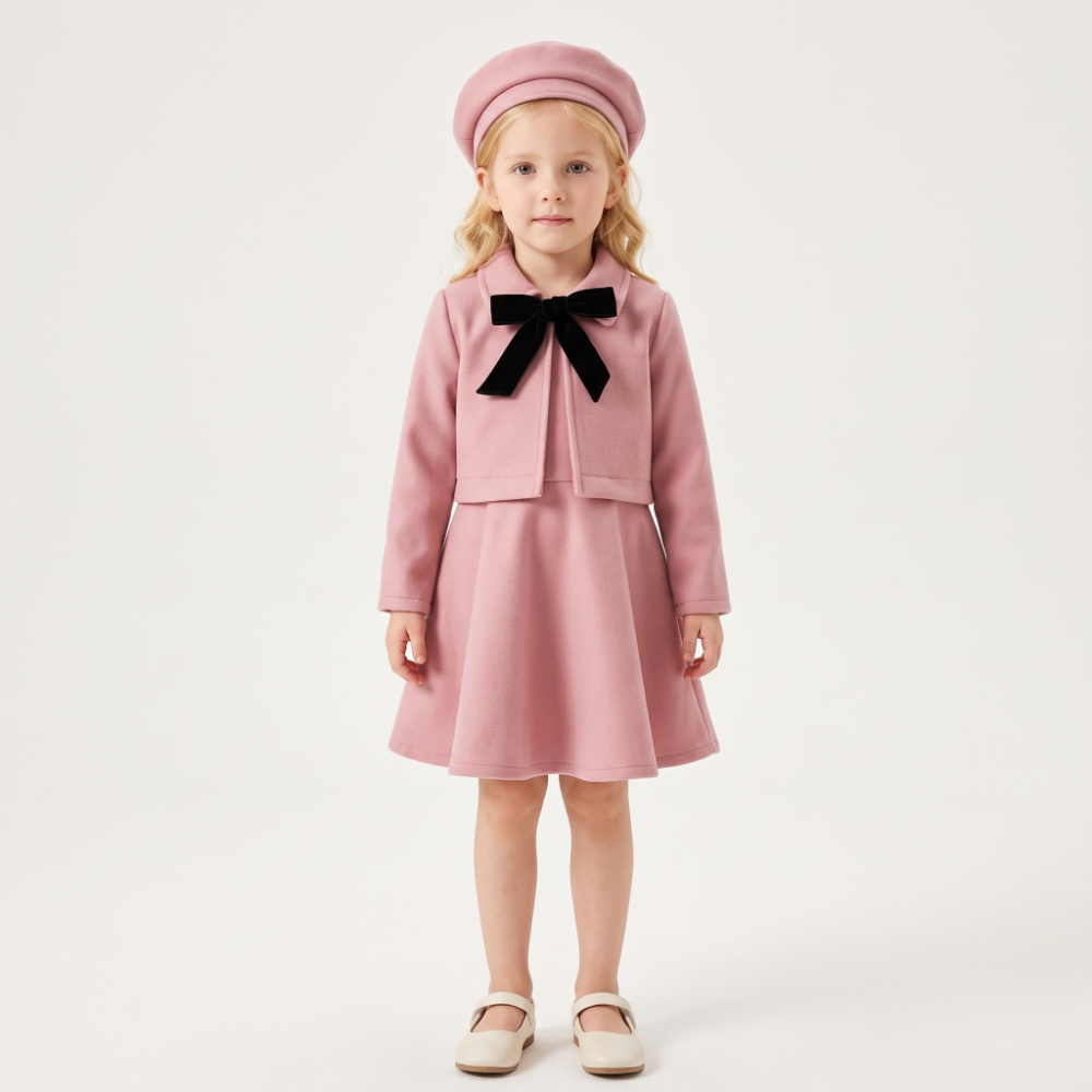 Lilo Bow Wool Vest and Skirt Set - Pink