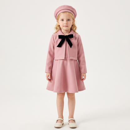 Lilo Bow Wool Vest and Skirt Set - Pink