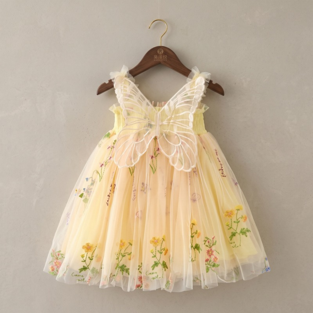 Lilo Embroidered Mesh Party Dress - Light Yellow