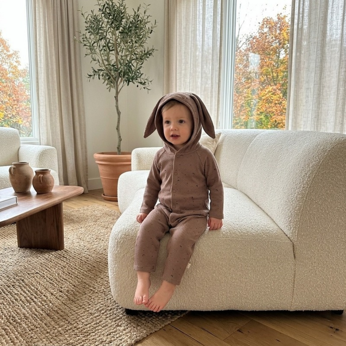 Lilo Rabbit Ear Cotton Jumpsuit - Cocoa