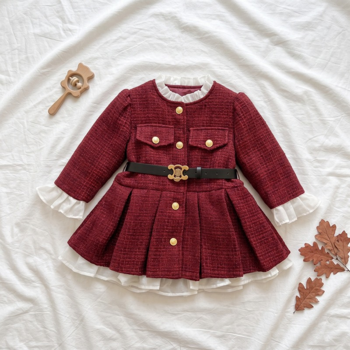 Lilo Fleece Lined Single Breasted Coat - Wine Red