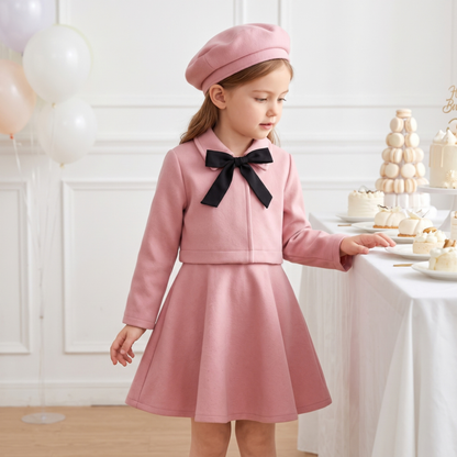 Lilo Bow Wool Vest and Skirt Set - Pink