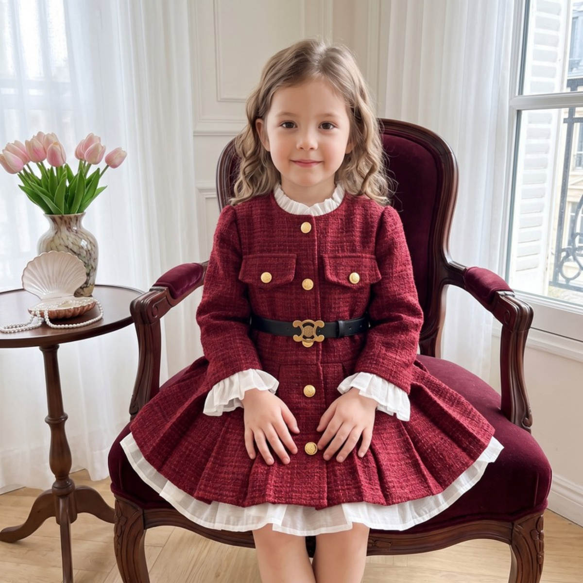 Lilo Fleece Lined Single Breasted Coat - Wine Red