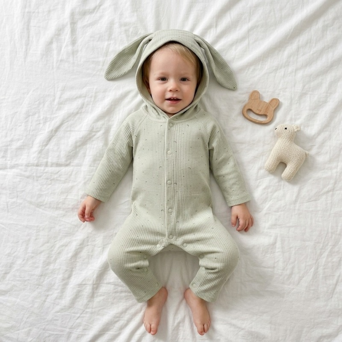 Lilo Rabbit Ear Cotton Jumpsuit - Sage