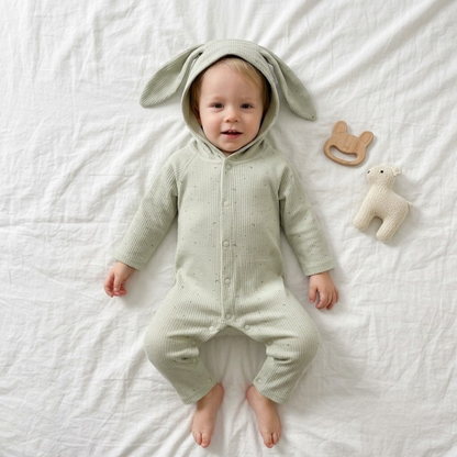Lilo Rabbit Ear Cotton Jumpsuit - Sage