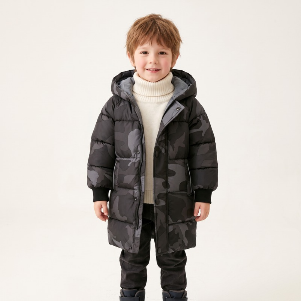 Lilo Kids Longline Padded Coat - Grey Camo