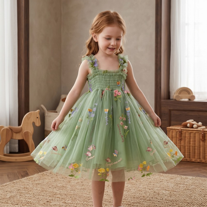Lilo Embroidered Mesh Party Dress - Sage Green