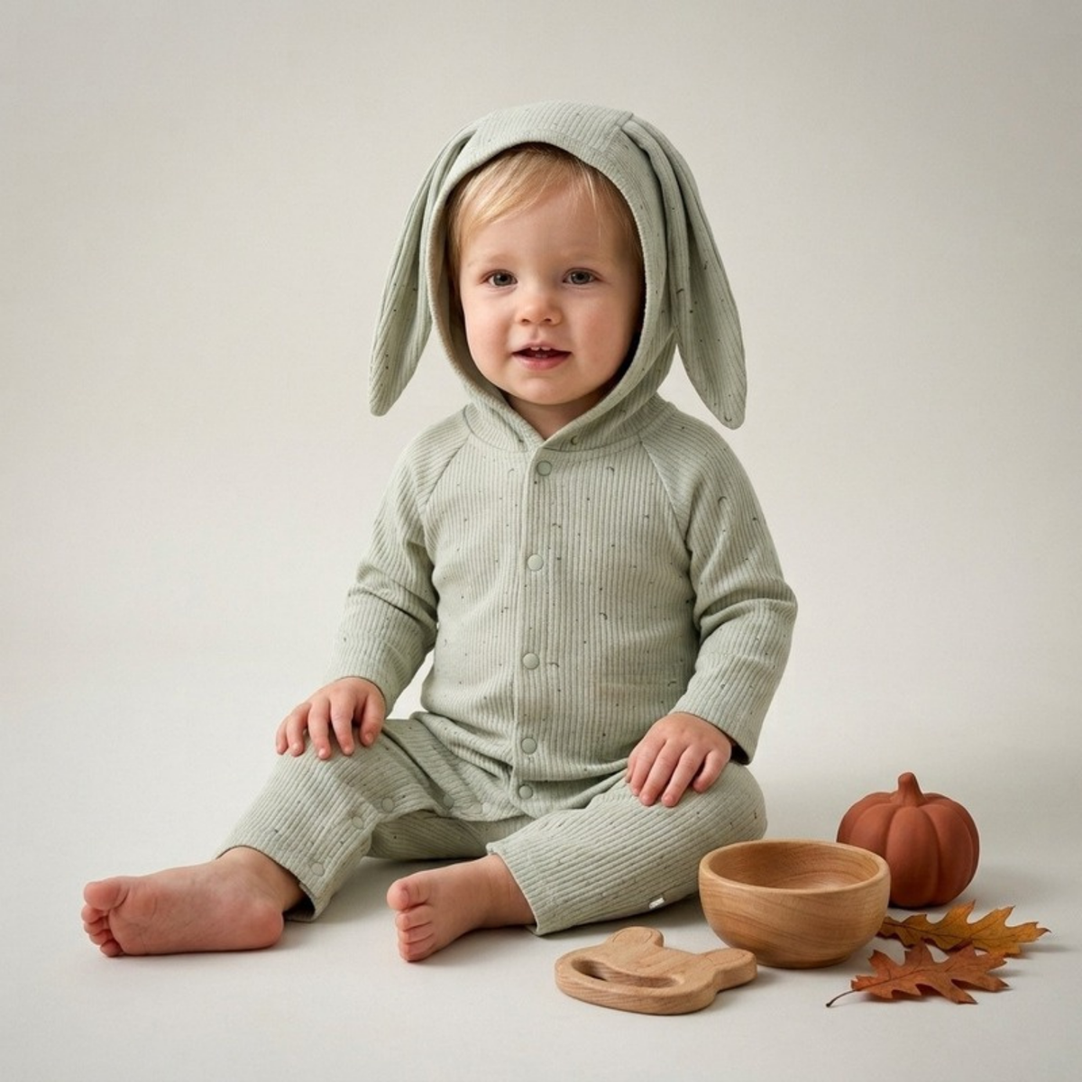 Lilo Rabbit Ear Cotton Jumpsuit - Sage