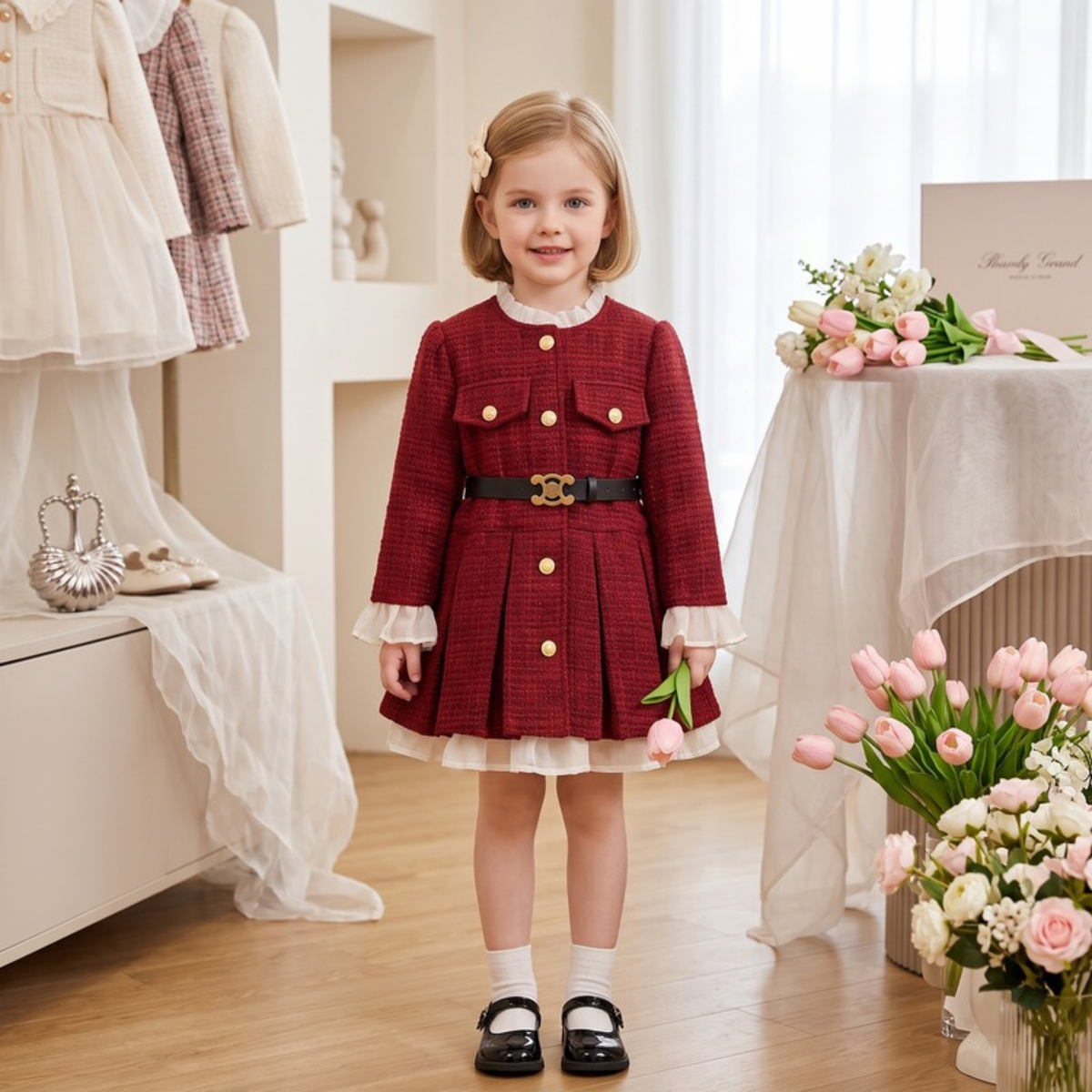 Lilo Fleece Lined Single Breasted Coat - Wine Red