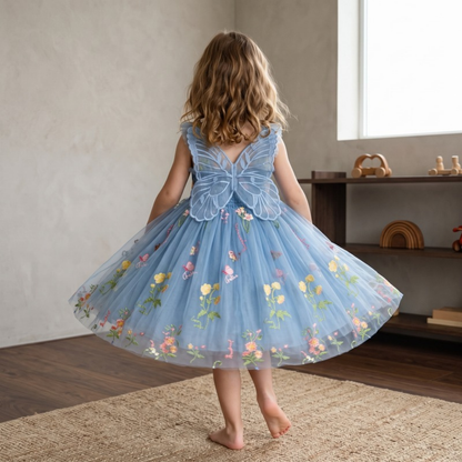 Lilo Embroidered Mesh Party Dress - Mist Blue