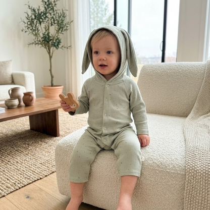 Lilo Rabbit Ear Cotton Jumpsuit - Sage