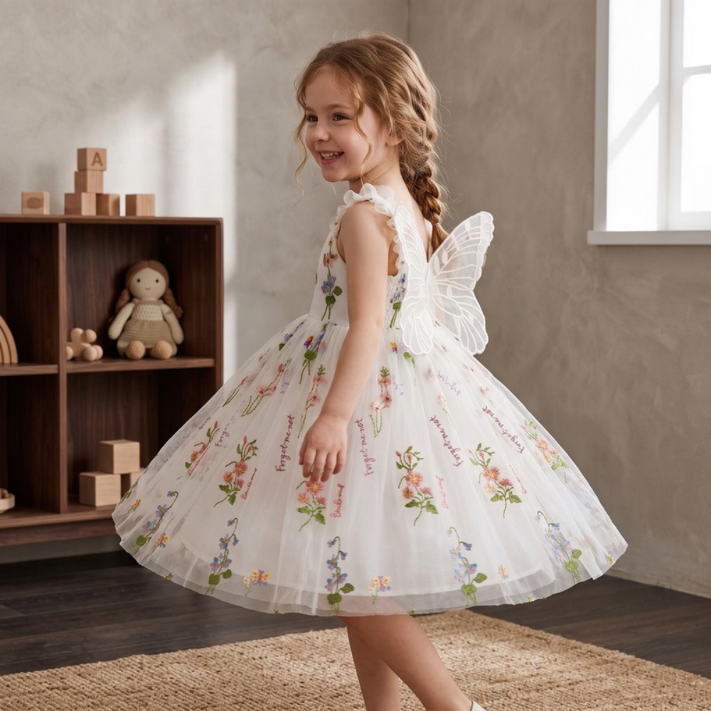 Lilo Embroidered Mesh Party Dress - White