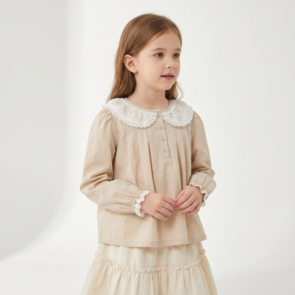Lilo Dolly Girls Collar Blouse - Beige