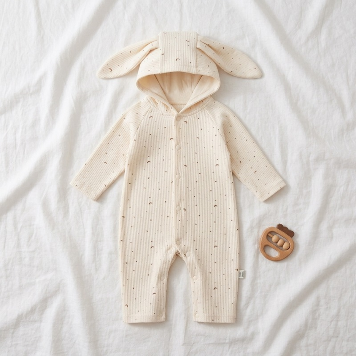 Lilo Rabbit Ear Cotton Jumpsuit - Oat Speckle