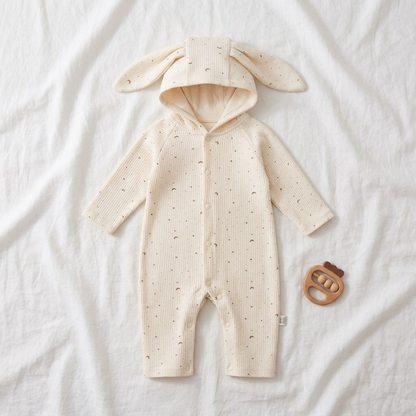 Lilo Rabbit Ear Cotton Jumpsuit - Oat Speckle