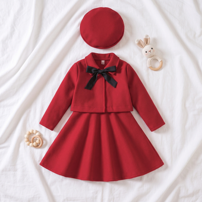 Lilo Bow Wool Vest and Skirt Set - Red