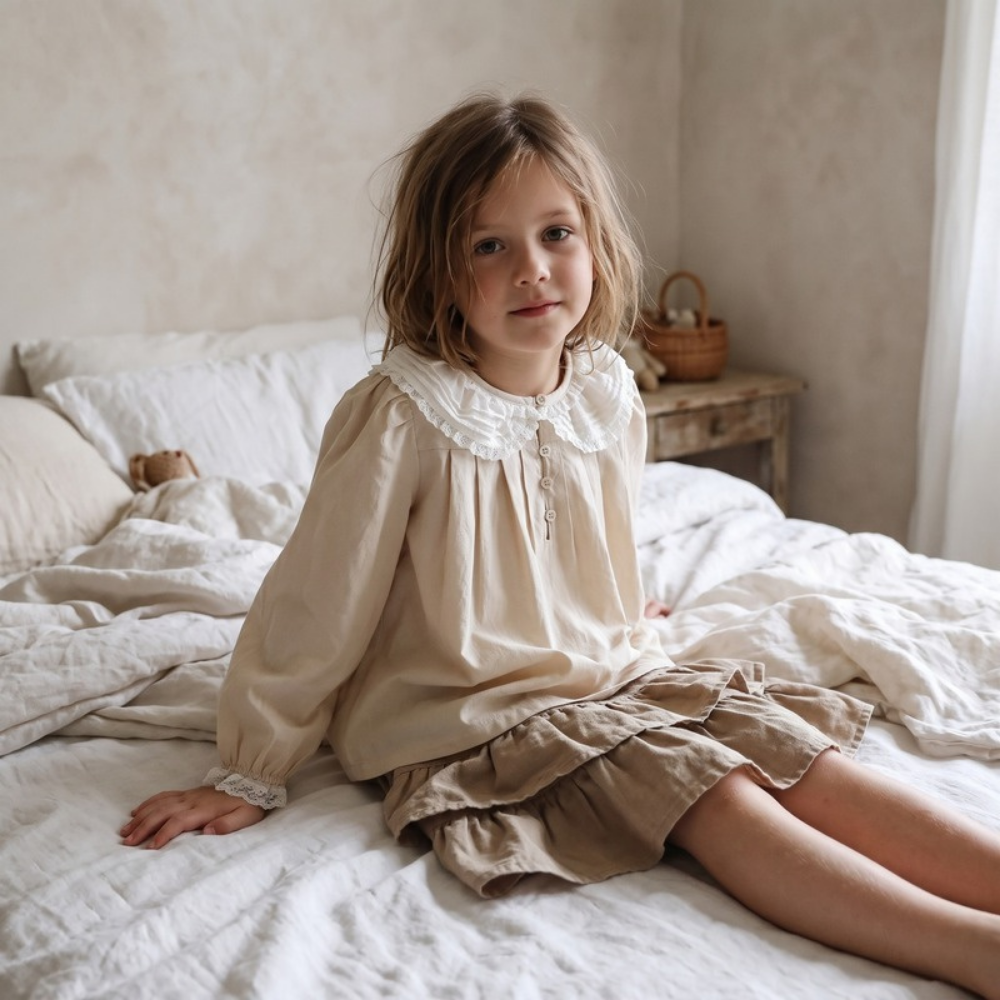 Lilo Dolly Girls Collar Blouse - Beige
