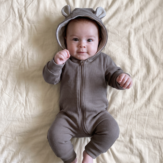 Lilo Fawn Hooded Baby Romper - Grey