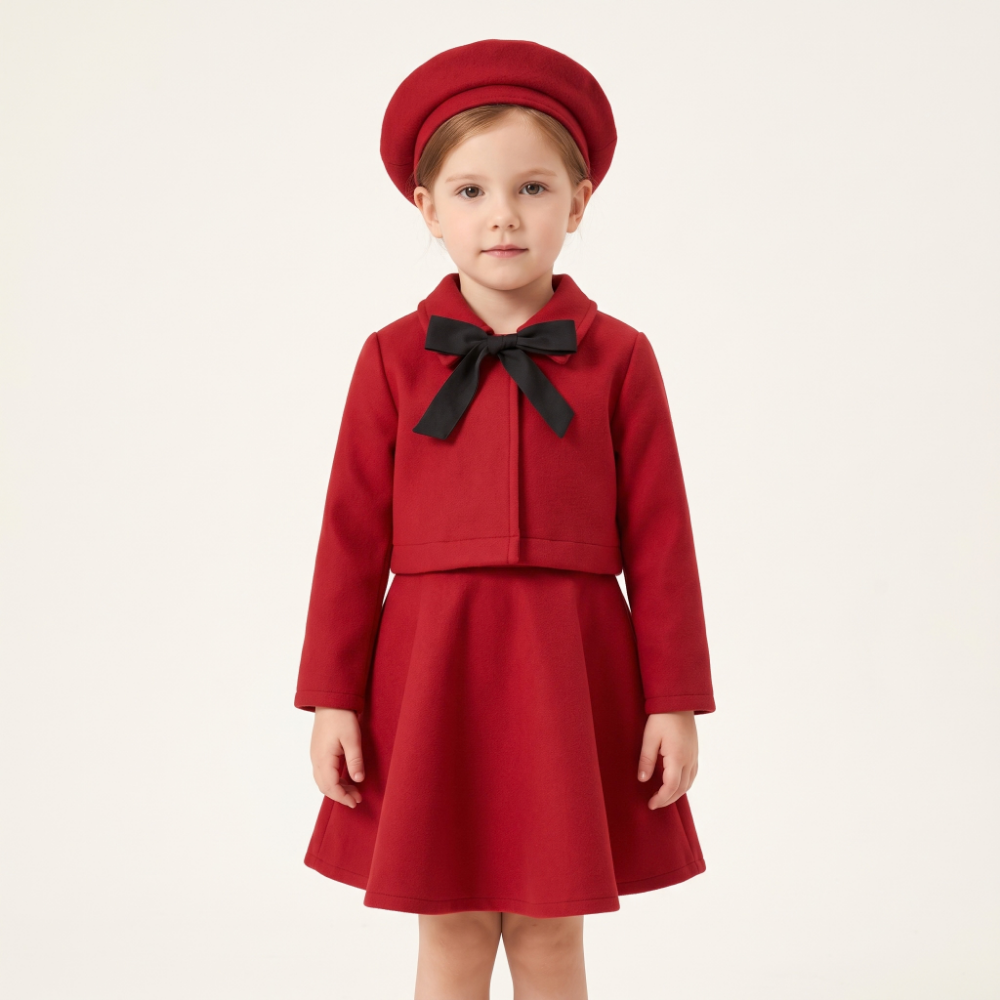 Lilo Bow Wool Vest and Skirt Set - Red
