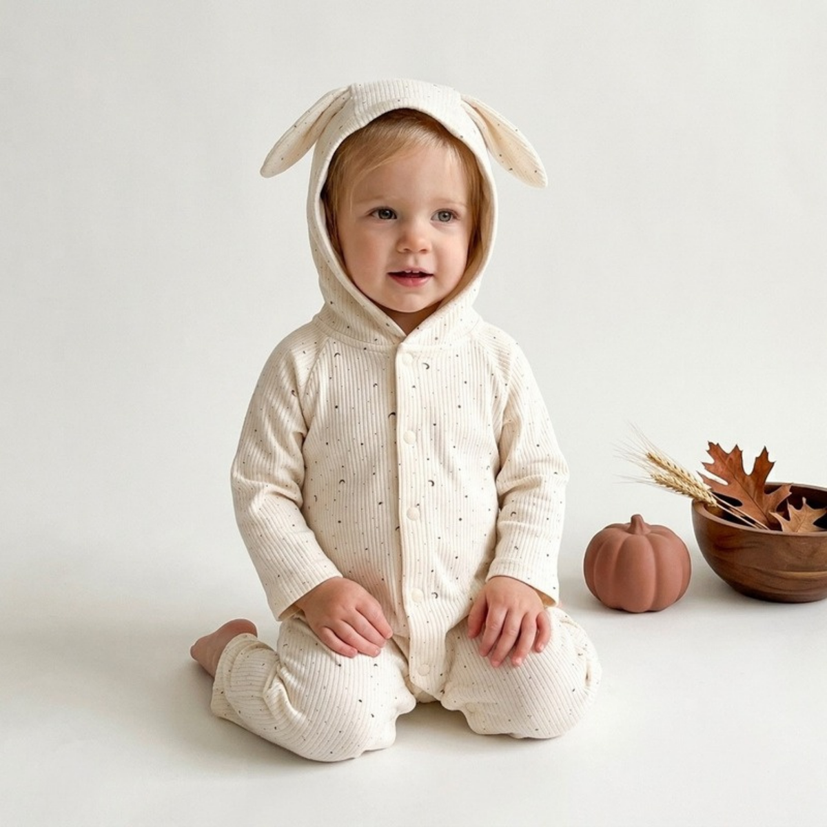 Lilo Rabbit Ear Cotton Jumpsuit - Oat Speckle