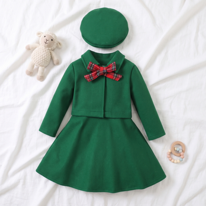 Lilo Bow Wool Vest and Skirt Set - Green