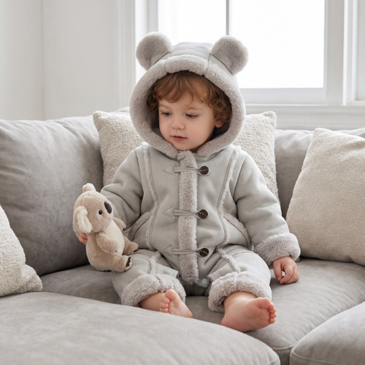 Lilo Fleece Lined Hooded Winter Romper - Grey
