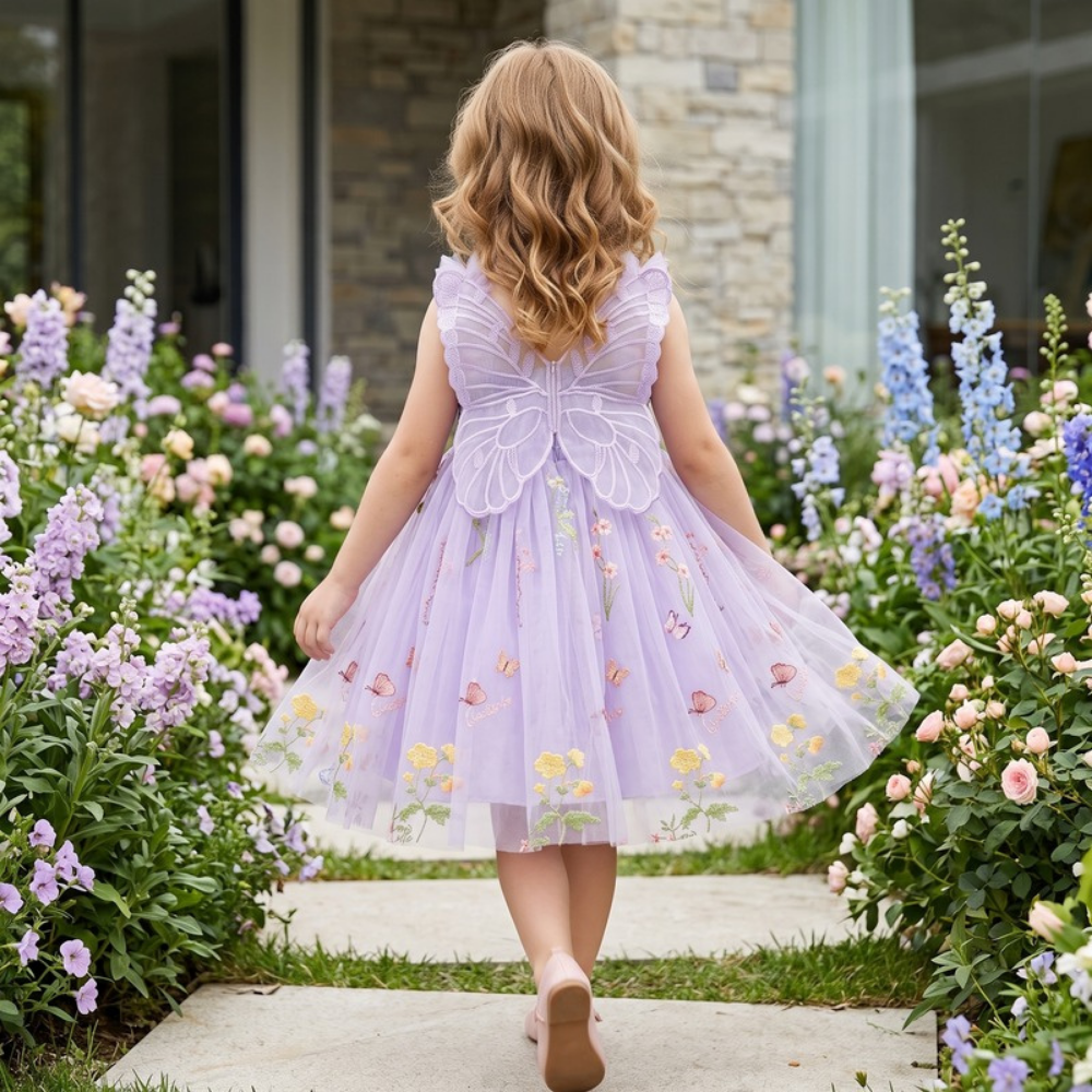 Lilo Embroidered Mesh Party Dress - Lilac