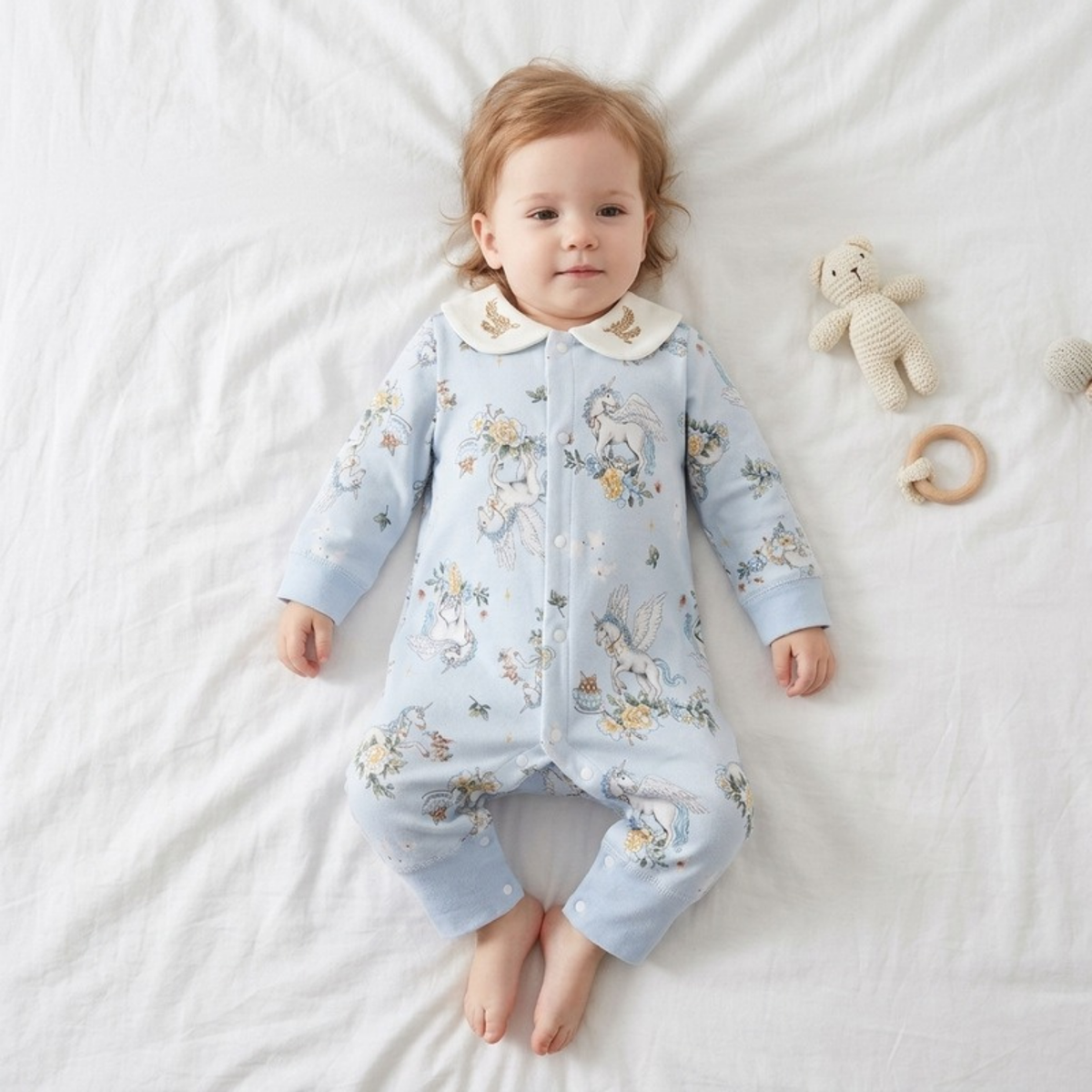 Lilo Cotton Kimono Romper - Blue Pegasus