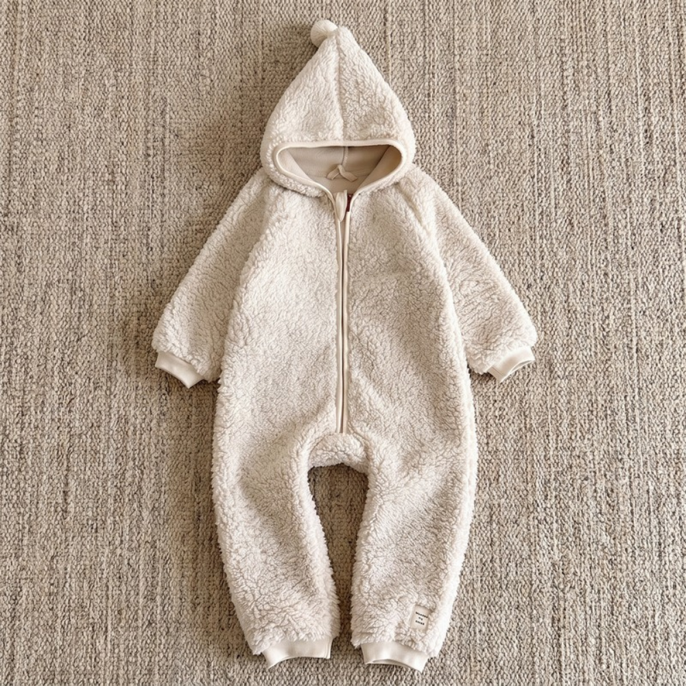 Lilo Sherpa Fleece Hooded Romper - Oatmeal