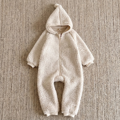 Lilo Sherpa Fleece Hooded Romper - Oatmeal