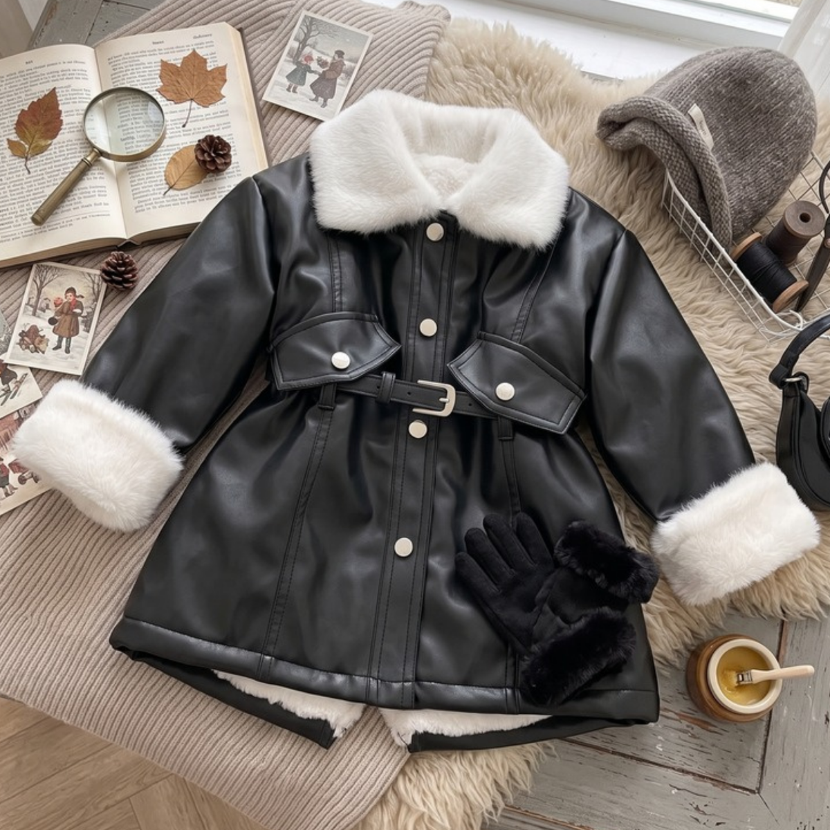 Lilo Belted Faux Leather Coat
