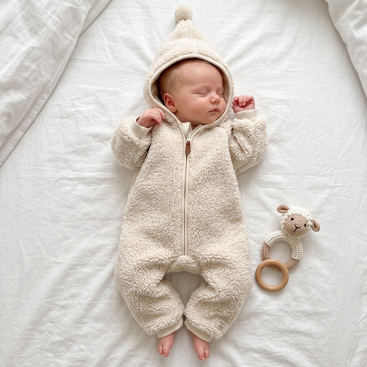 Lilo Sherpa Fleece Hooded Romper - Oatmeal