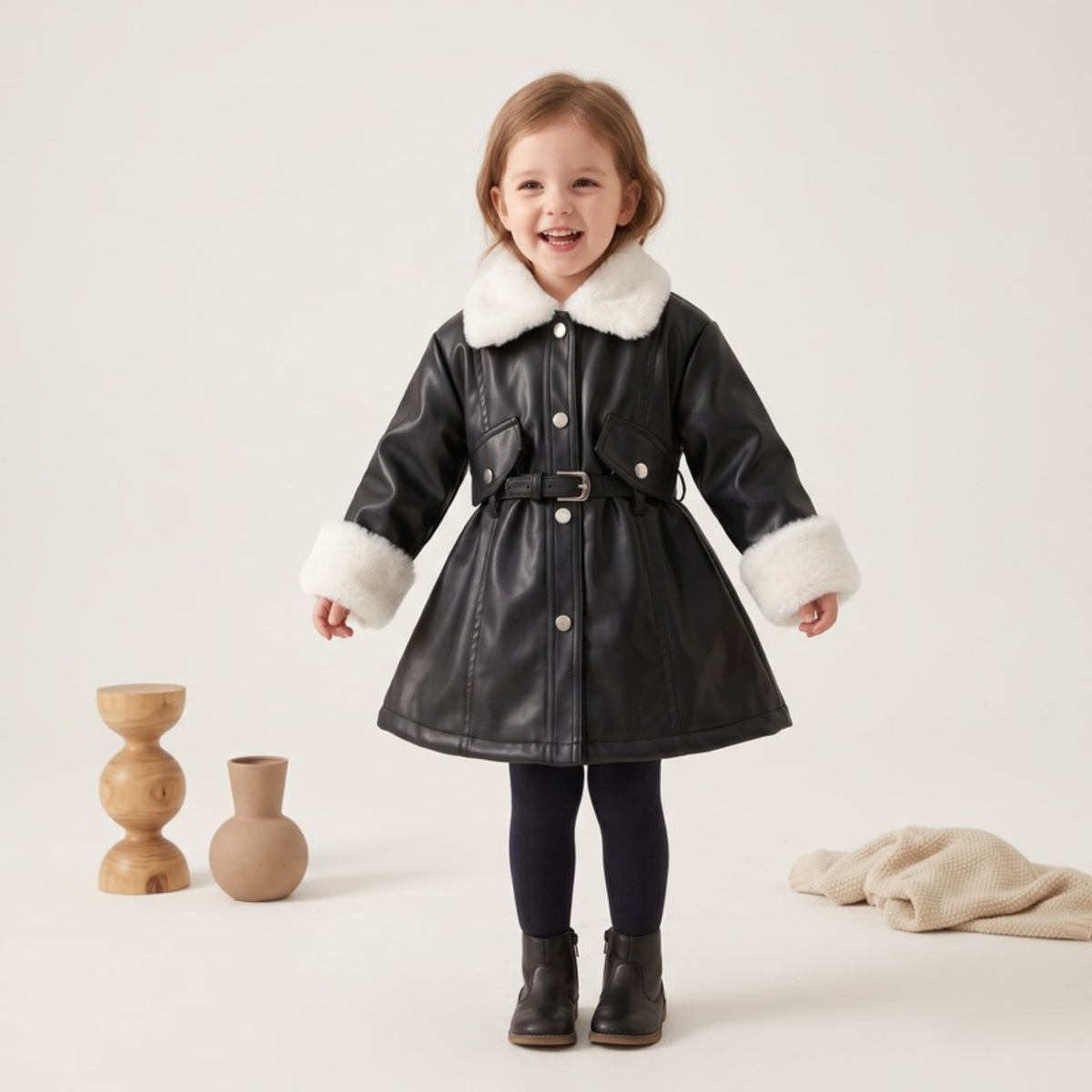 Lilo Belted Faux Leather Coat