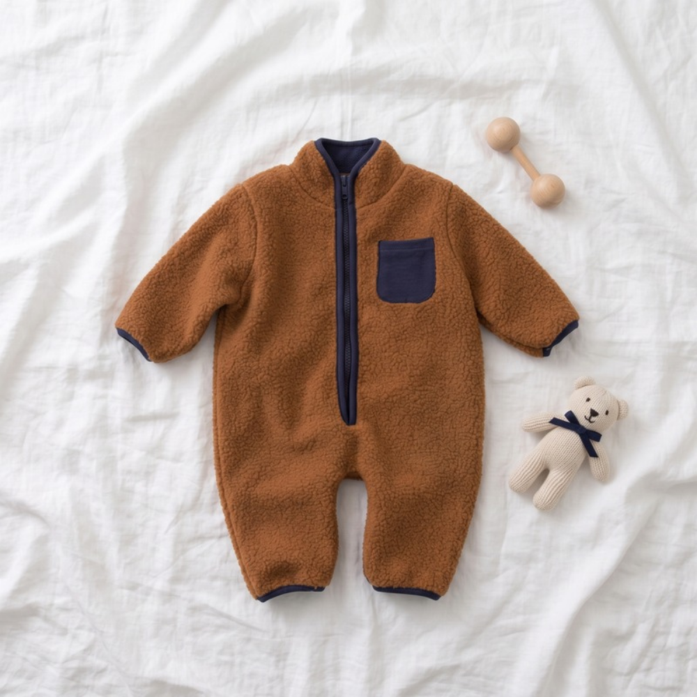 Lilo Lamb Fleece Baby Jumpsuit - Brown